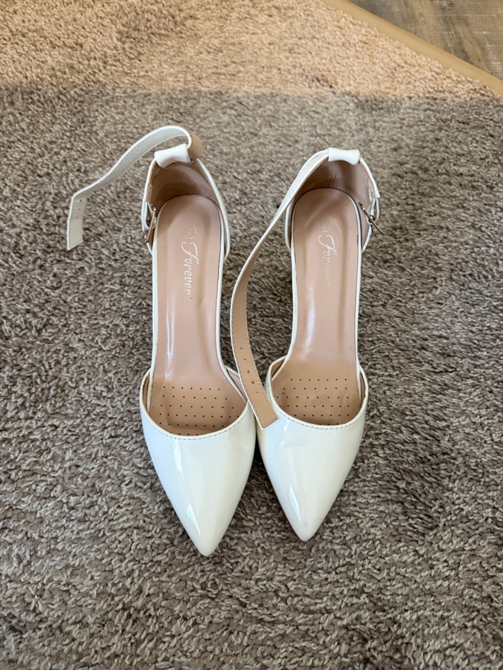 Amazon White Patent Pointed-Toe Ankle-Strap Heels